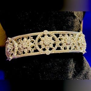 NWT Judith Ripka Sterling Collection Floral Medallion Hinged Cuff Bracelet